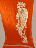 Orange Handwoven Monga Silk Saree | Kadwa Interlock Zari Work