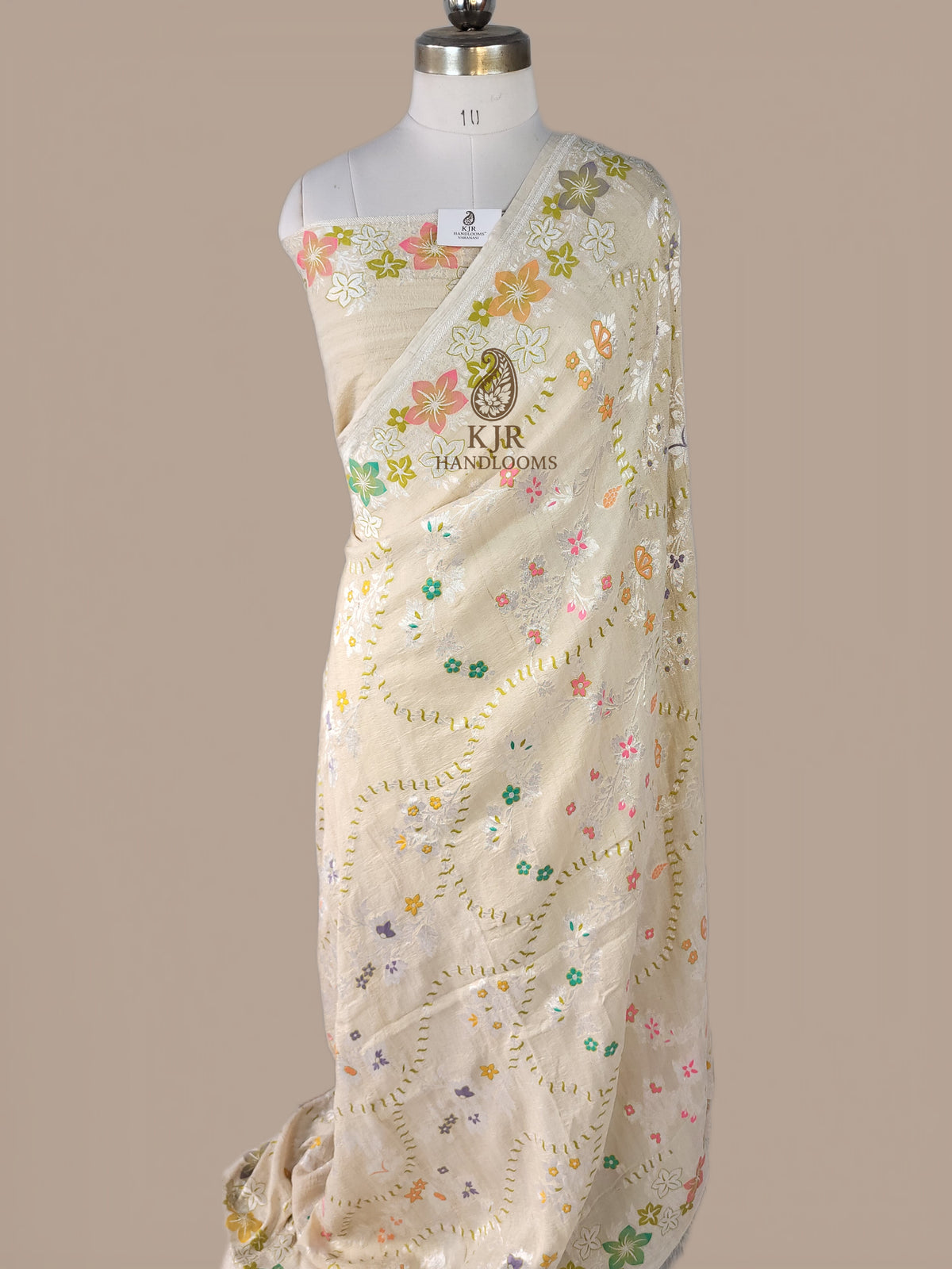 Banarasi Handloom Pure Tussar Silk Saree | Pure Rupa Zari & Multi Colour Meena Jaal