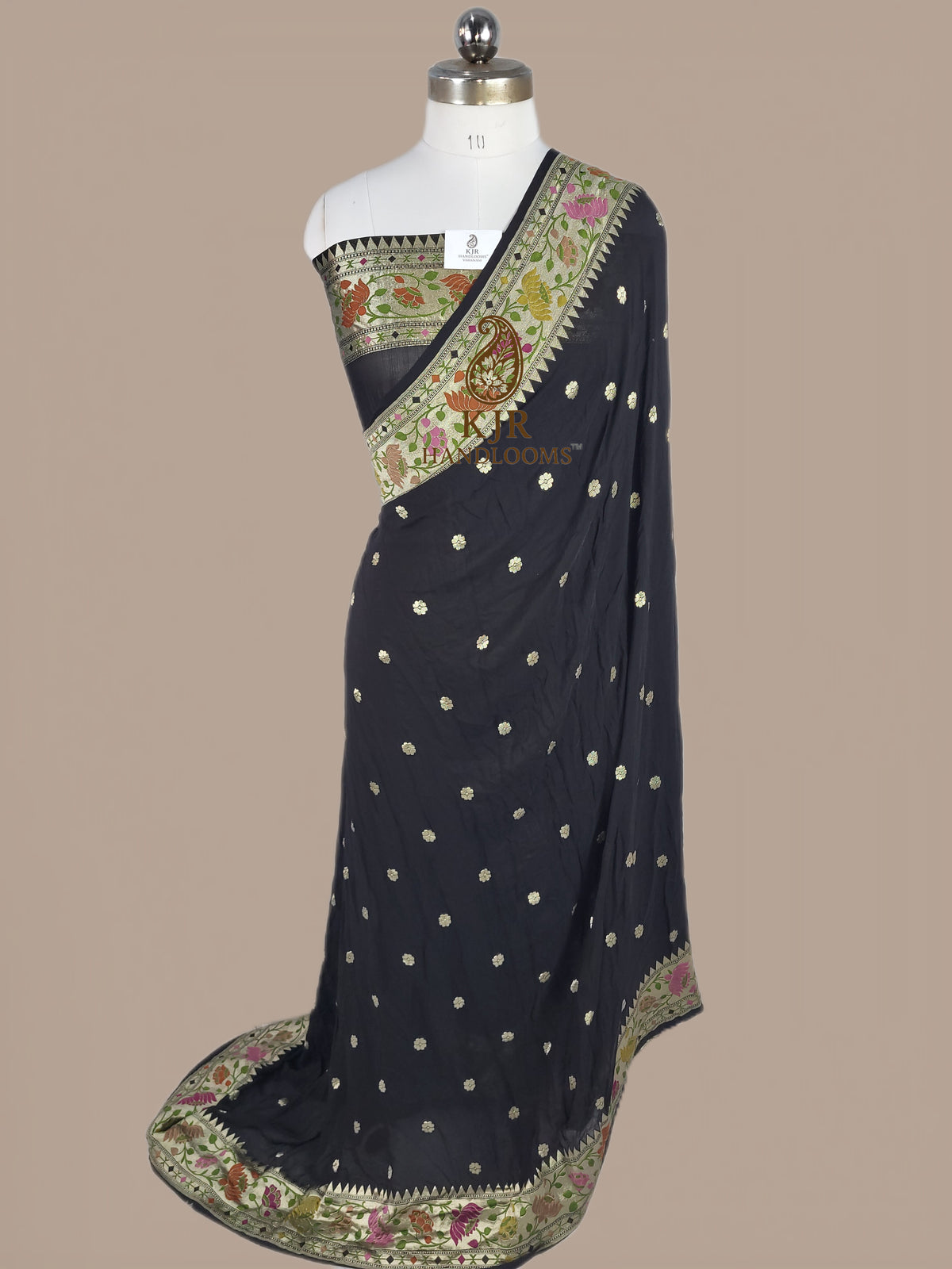 Banarasi Black Khaddi Georgette Saree | Pure Zari & Multicolour Meenakari Paithani Border