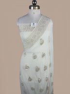 Banarasi Handloom Pure Khaddi Chiffon Georgette Saree | Silver Zari Kadwa Interlock Boota