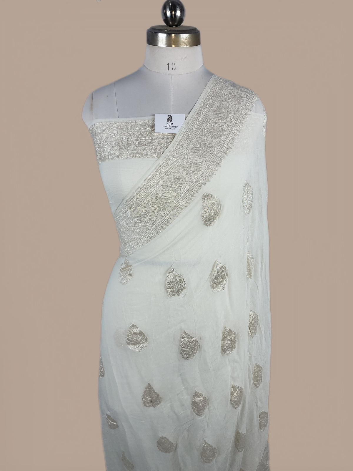Banarasi Handloom Pure Khaddi Chiffon Georgette Saree | Silver Zari Kadwa Interlock Boota