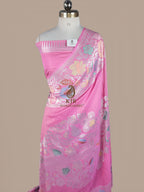 Pink Banarasi Handloom Pure Tussar Silk Saree | Pure Rupa Zari & Multi Colour Meena