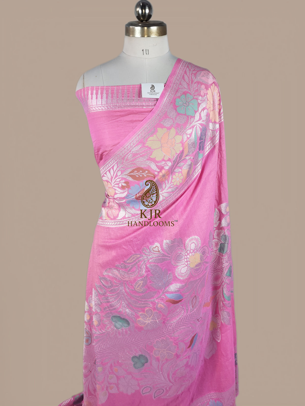 Pink Banarasi Handloom Pure Tussar Silk Saree | Pure Rupa Zari & Multi Colour Meena