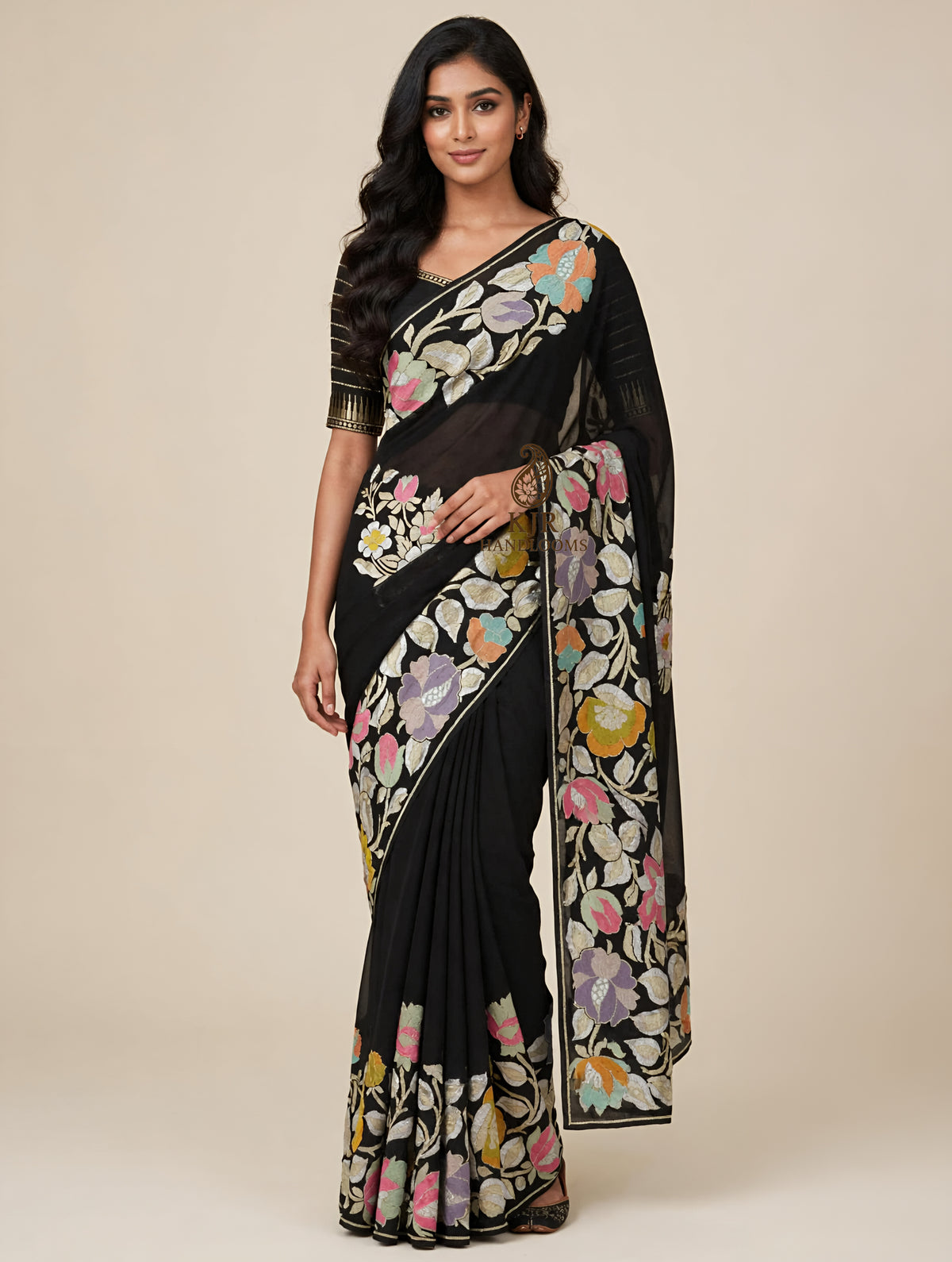 Pure Khaddi Georgette Banarasi Saree | Pure Sona Rupa Zari with Multi Colour Meenakari