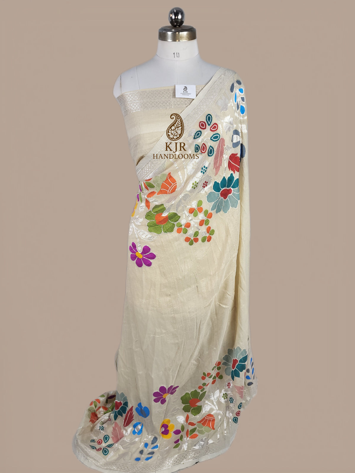Pure Tussar Georgette Silk Banarasi Saree | Rupa Zari Border & Meenakari Pallu