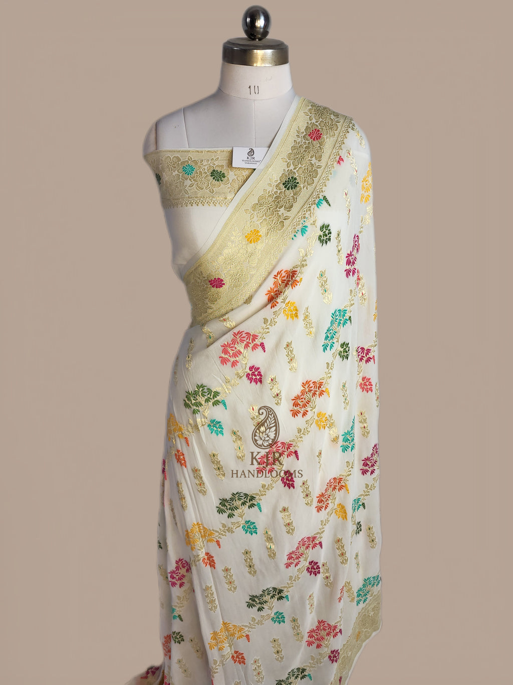 Authentic Banarasi Handloom Khaddi Georgette Saree | Water Zari & Meenakari Artistry