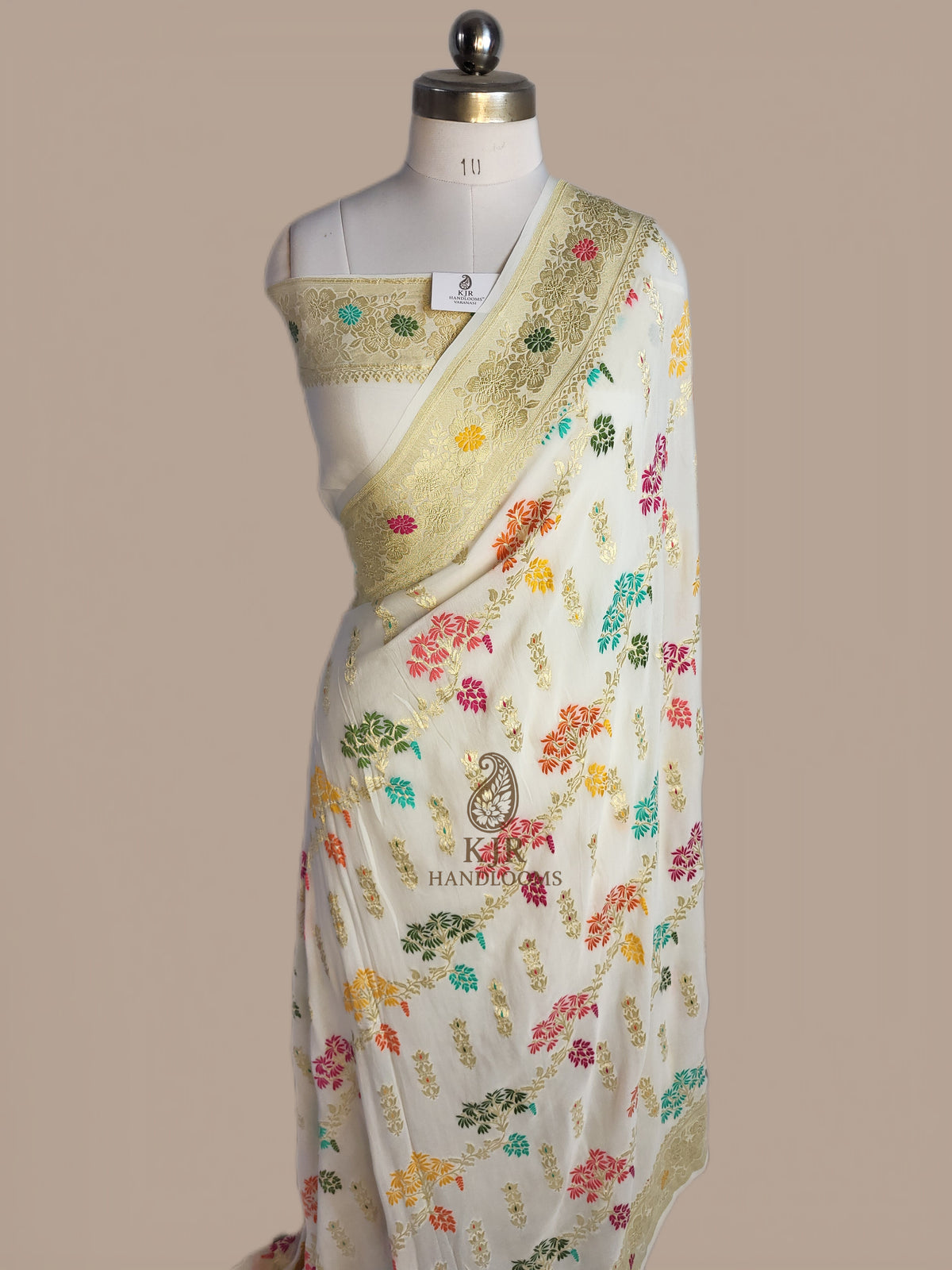 Authentic Banarasi Handloom Khaddi Georgette Saree | Water Zari & Meenakari Artistry