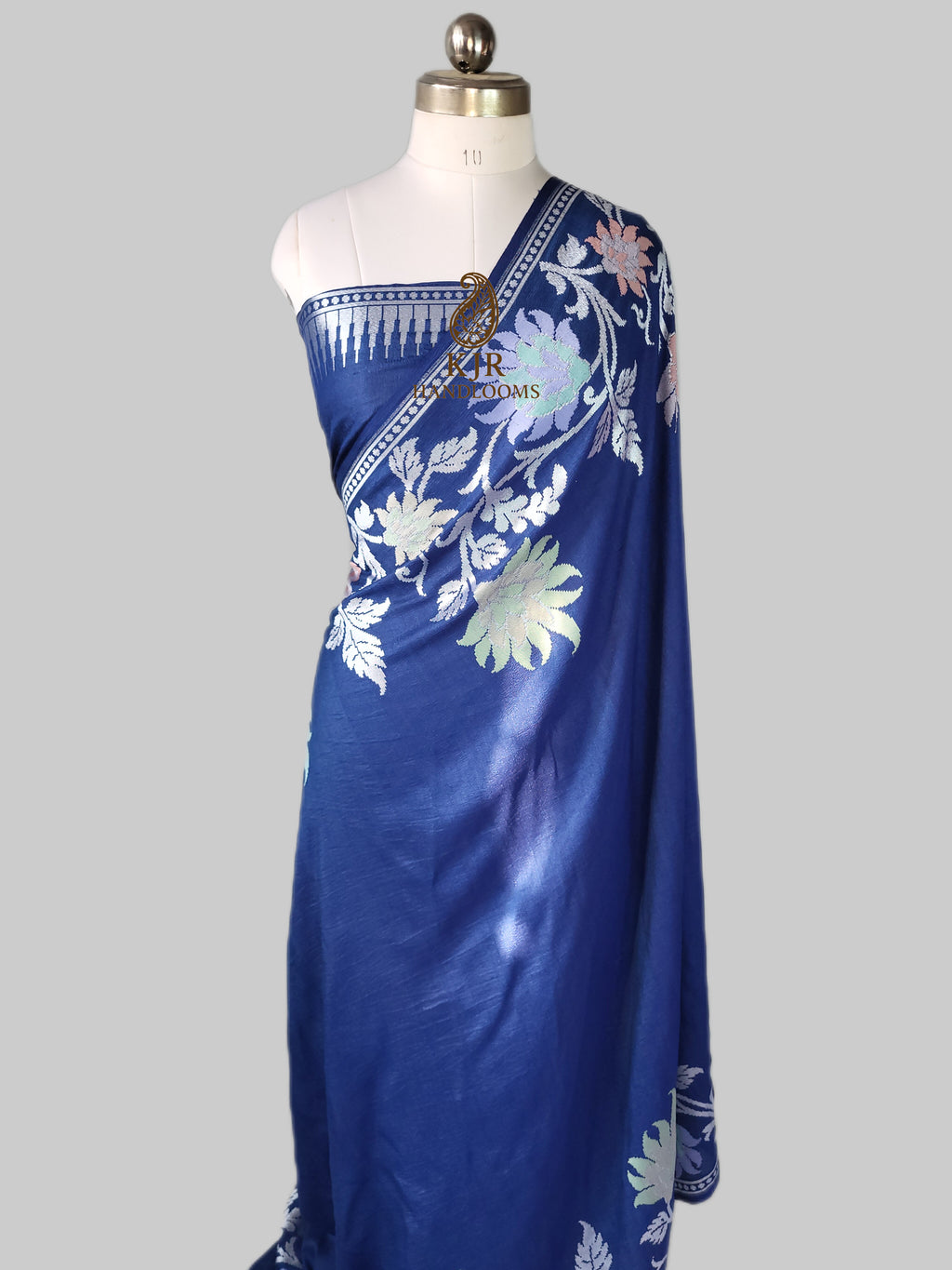 Banarasi Handloom Pure Tussar Georgette Silk Saree | Pure Rupa Zari & Multi Colour Meenakari Border