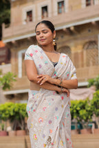 Pure Tussar Georgette Silk Banarasi Saree | Pure Rupa Zari with Multi Colour Meenakari