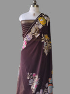 Brown Banarasi Handloom Pure Khaddi Georgette Saree | Pure Silver & Golden Zari with Multi Colour Meenakari