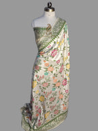 Banarasi Handloom Pure Tussar Georgette Brocade Silk Saree | Pure Rupa Zari & Multi Colour Meenakari