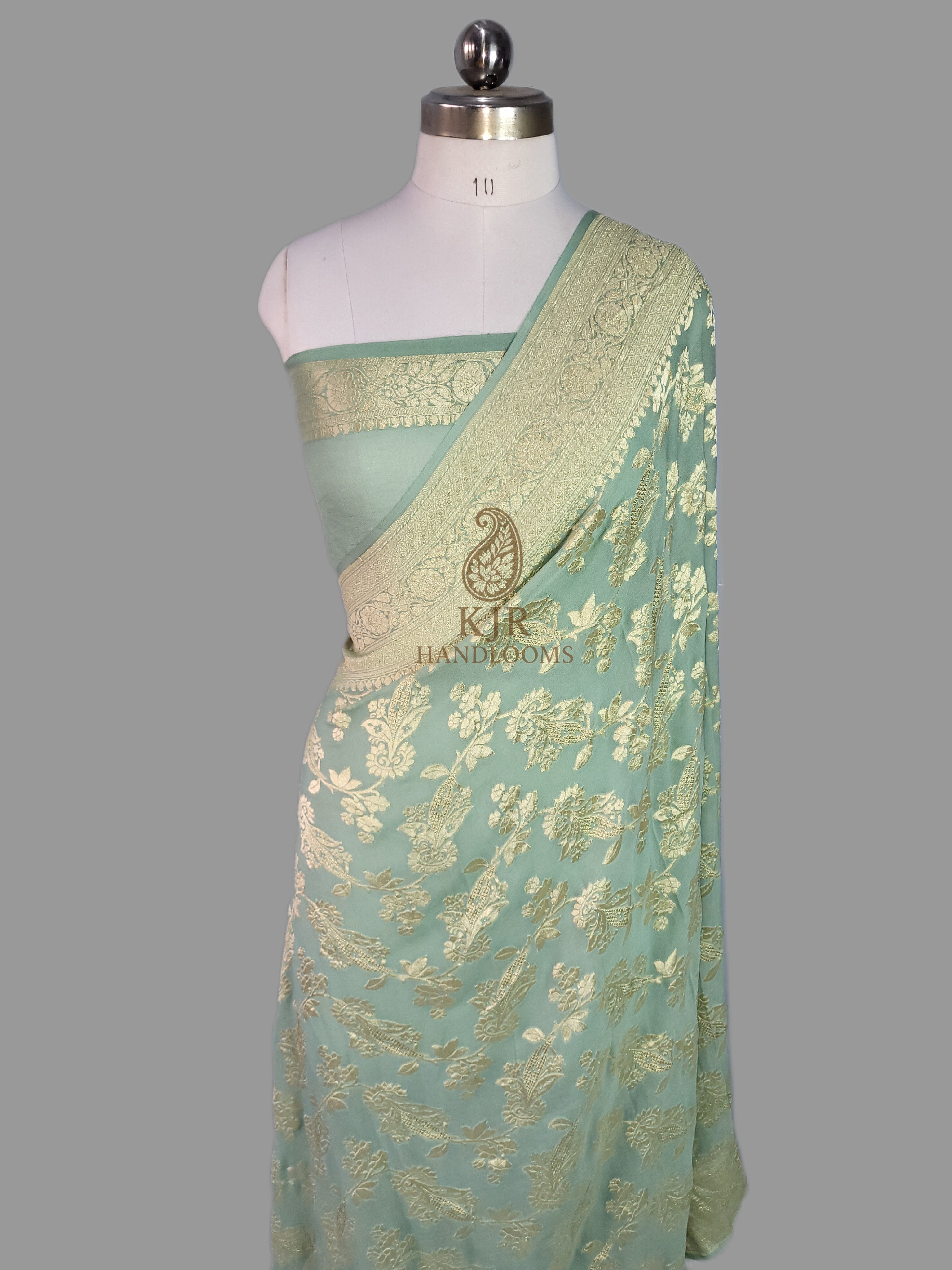 Pure Khaddi Georgette Banarasi Saree | Authentic Water Zari Handloom