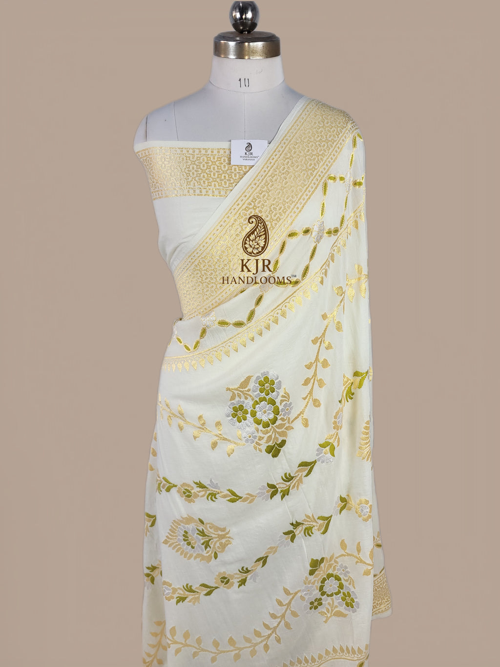 Pure Monga Silk Banarasi Saree | Pure Silver & Golden Zari with Meenakari