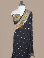 Banarasi Black Khaddi Georgette Saree | Pure Zari & Multicolour Meenakari Paithani Border