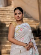 Pure Tussar Georgette Silk Saree | Banarasi Handloom with Pure Rupa Zari