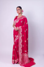 Banarasi Handloom Pure Khaddi Georgette Saree | Pure Water Zari & Alfi Meenakari