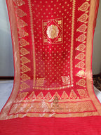 Banarasi Handloom Pure Khaddi Georgette Dupatta | Pure Golden Zari