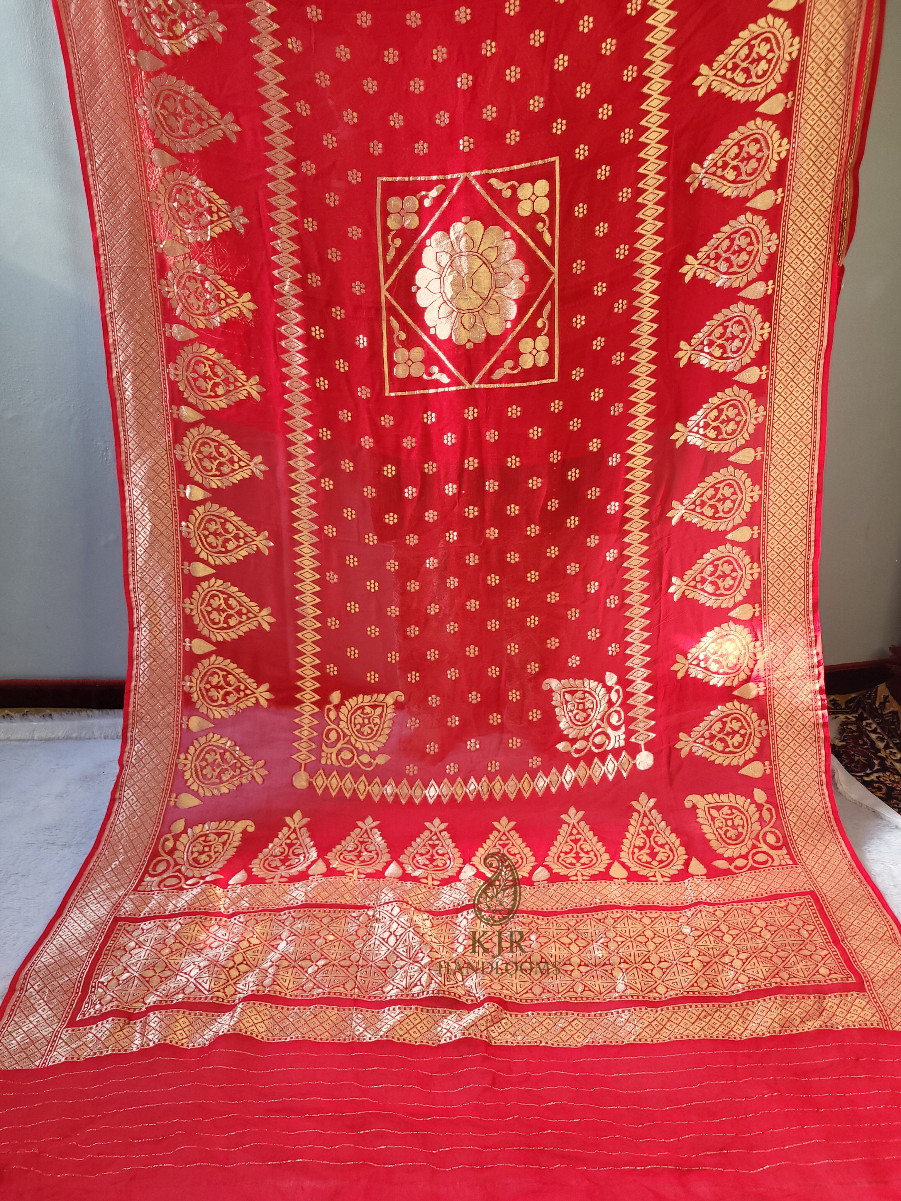 Banarasi Handloom Pure Khaddi Georgette Dupatta | Pure Golden Zari