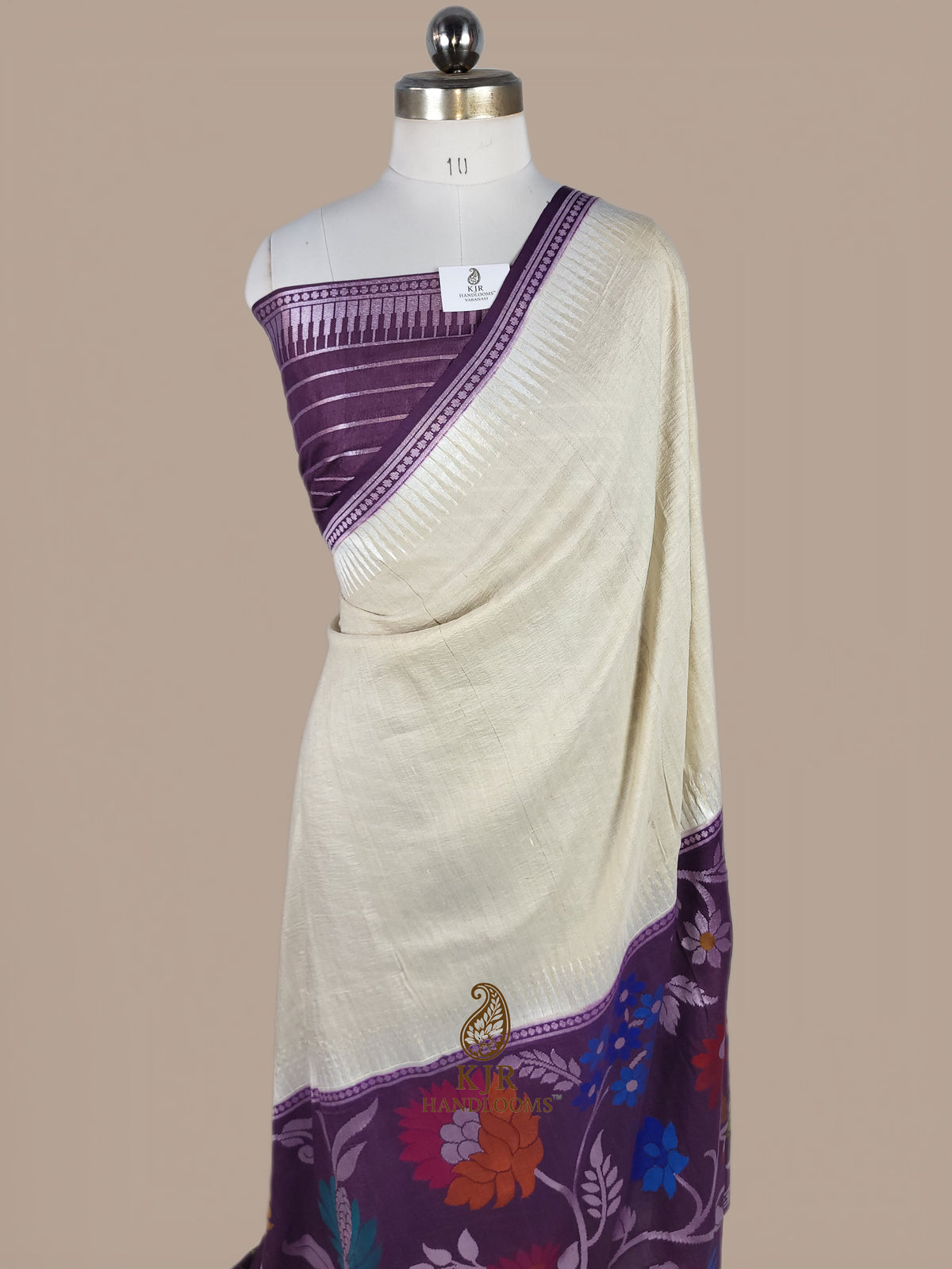 Pure Tussar Silk Banarasi Saree | Plain Body with Rupa Zari Meenakari Border