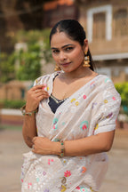Pure Tussar Georgette Silk Banarasi Saree | Pure Rupa Zari with Multi Colour Meenakari