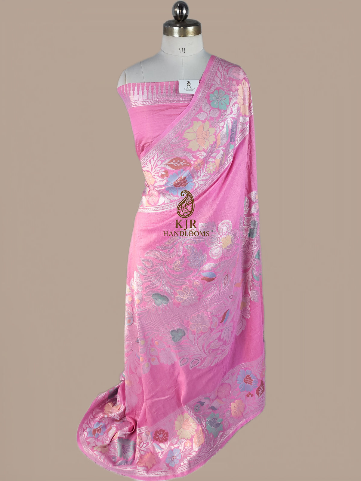 Pink Banarasi Handloom Pure Tussar Silk Saree | Pure Rupa Zari & Multi Colour Meena