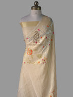 Banarasi Handloom Pure Tussar Georgette Silk Saree | Pure Sona Rupa Zari & Meena Work