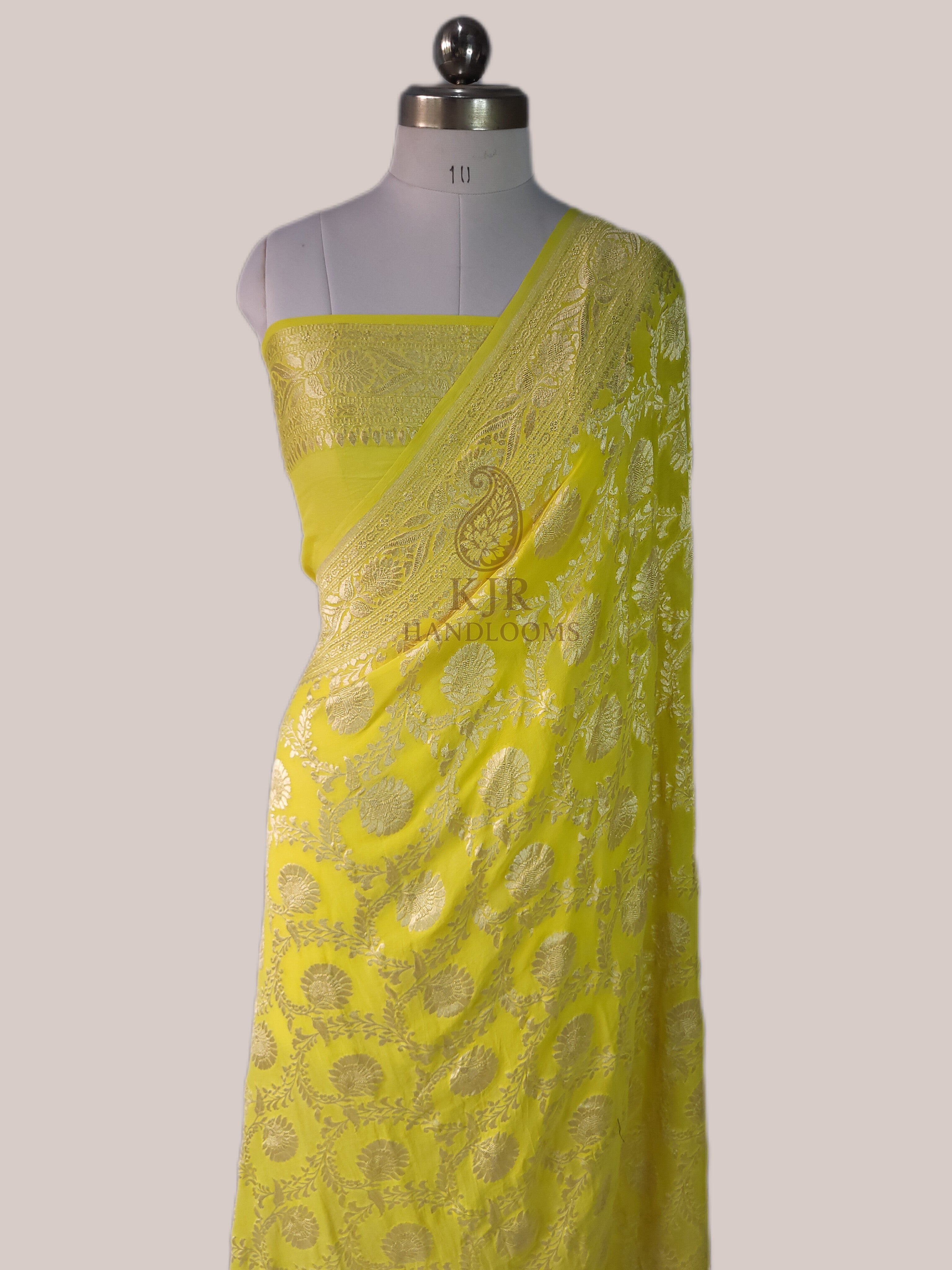 Elegant Pure Khaddi Georgette Banarasi Saree | Water Zari Jaal Design