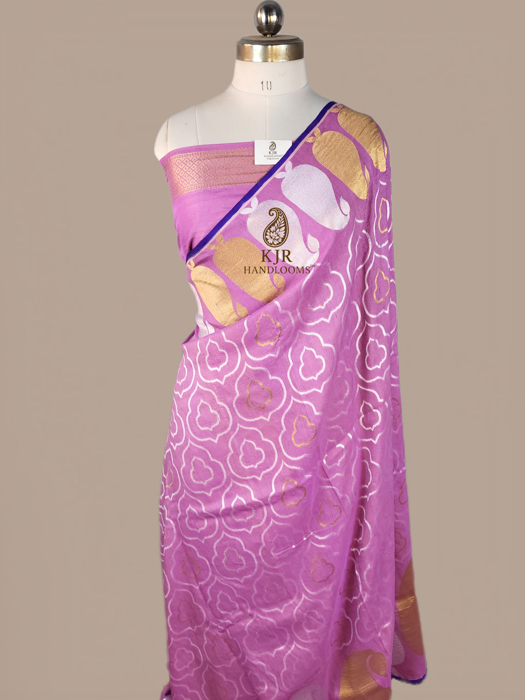 Pure Tussar Georgette Silk Saree in Lavender | Banarasi Handloom
